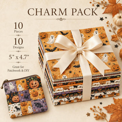 10pcs Charm Pack Set Halloween Pumpkin Ghost Pattern Vintage Style Handmade DIY with Rich Color and Texture Elements 100% Polyester Patchwork in 10 Design Styles Suitable for Patchwork DIY Craft Projects DIY Wallet Making Gift Giving Bag Making Mother's D
