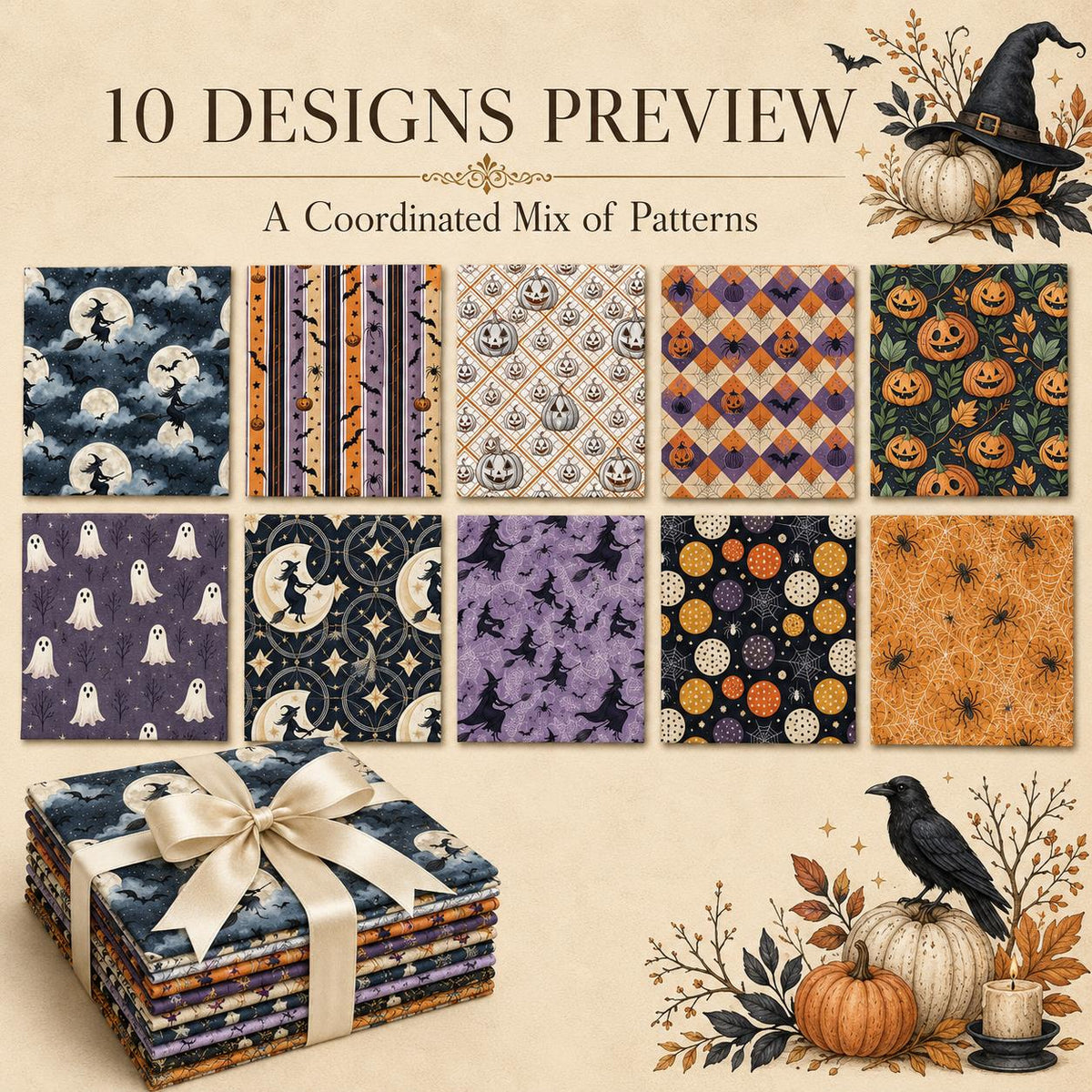 10Pc/Set Halloween Series Skull Pumpkin Bat Dot Stripe Star Fat Quarter Fabric, Pre-Cut Square Fabric Assort, Fabric Set, Craft Fabric, Handmade DIY Patchwork Fabric,Home Quilting Sewing Fabric, Packaging Fabric, Scrapbooking Craft Hobbyist