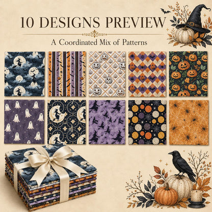 10Pc/Set Halloween Series Skull Pumpkin Bat Dot Stripe Star Fat Quarter Fabric, Pre-Cut Square Fabric Assort, Fabric Set, Craft Fabric, Handmade DIY Patchwork Fabric,Home Quilting Sewing Fabric, Packaging Fabric, Scrapbooking Craft Hobbyist