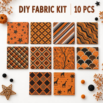 10Pc/Set Orange Autumn Series Flower Star Deer Plaid Fat Quarter Fabric, Pre-Cut Square Fabric Assort, Fabric Set, Craft Fabric, Handmade DIY Patchwork Fabric,Home Quilting Sewing Fabric, Packaging Fabric, Scrapbooking Craft Hobbyist