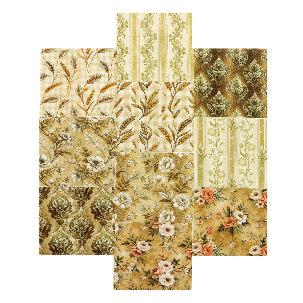10pcS Charm Pack Set Floral Ear Of Wheat Pattern VIntage Style HAndmade DIY With Rich Color and Texture Elements 100% Polyester Patchwork in 10 Design Styles Suitable For Patchwork DIY Craft Projects DIY Wallet Making Gift Giving Bag Making Mother's Day G