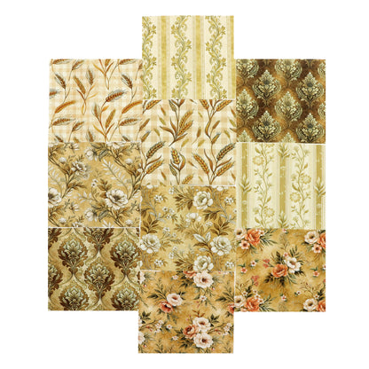 10pcS Charm Pack Set Floral Ear Of Wheat Pattern VIntage Style HAndmade DIY With Rich Color and Texture Elements 100% Polyester Patchwork in 10 Design Styles Suitable For Patchwork DIY Craft Projects DIY Wallet Making Gift Giving Bag Making Mother's Day G
