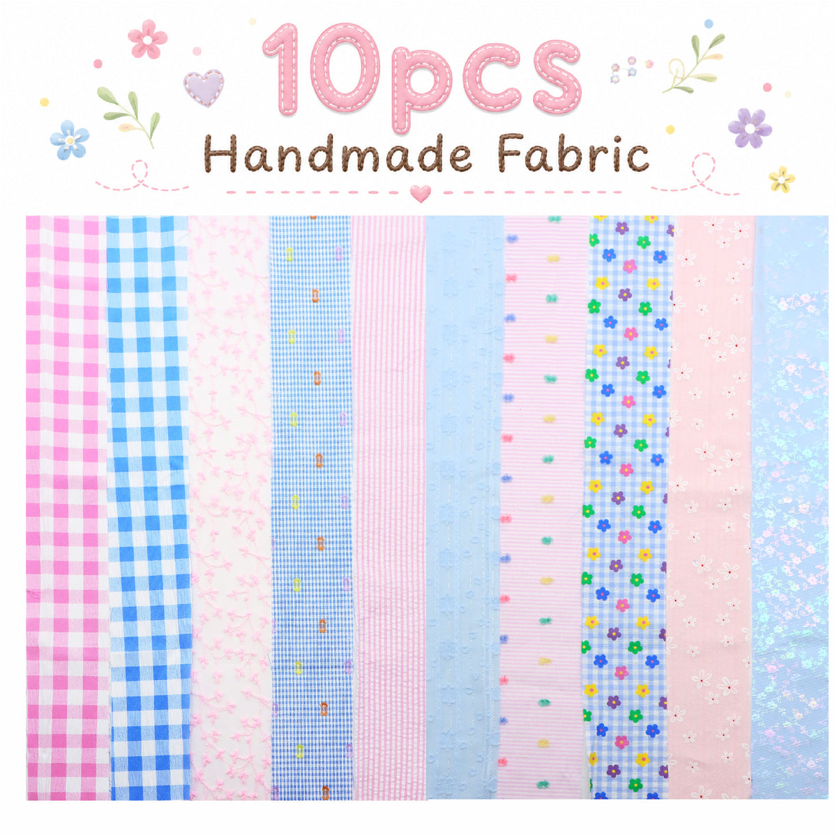 10Pc/Set, Making 10 Images 1pc Each, Each Size: 6.3*50cm Plaid Floral Series Sliced Fabric Set Style Combination, Polyester Jelly Roll Fabric Strips, Pre-Cut Quilting Squares, For Quilting DIY, Handicrafts And Sewing, Blankets, Rugs, Interior Decoration,