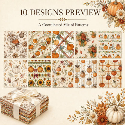 10Pc/Set Autumn Pumpkin Series Plaid Bowknot Flower Fat Quarter Fabric, Pre-Cut Square Fabric Assort, Fabric Set, Craft Fabric, Handmade DIY Patchwork Fabric,Home Quilting Sewing Fabric, Packaging Fabric, Scrapbooking Craft Hobbyist