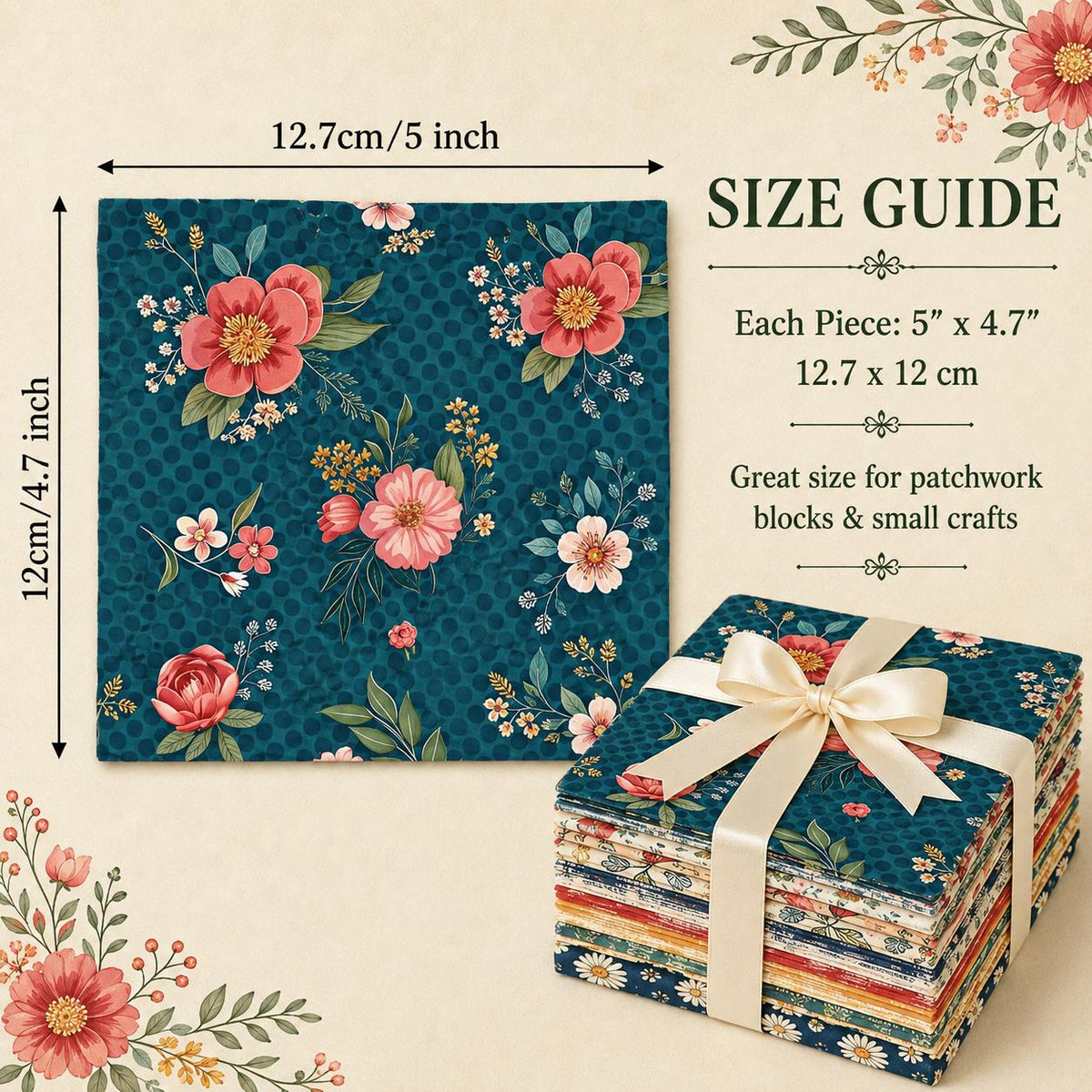 10Pc/Set Flower Series Dot Butterfly Plaid Fat Quarter Fabric, Pre-Cut Square Fabric Assort, Fabric Set, Craft Fabric, Handmade DIY Patchwork Fabric,Home Quilting Sewing Fabric, Packaging Fabric, Scrapbooking Craft Hobbyist