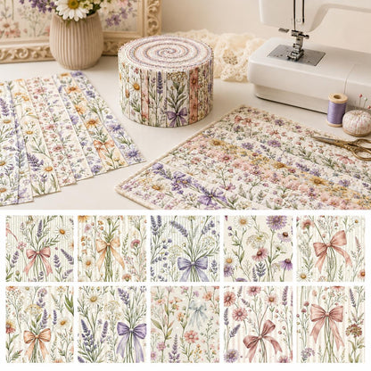 10pcs Vintage Floral Pattern Jelly Roll Fabric Strips 2.5X19.7inch Pre-Cut 100% Polyester For Patchwork Quilts, Table Runners, Placemats, Tote Bags, Storage Pouches, Makeup Bags, Coasters, Quilt Blocks & Binding