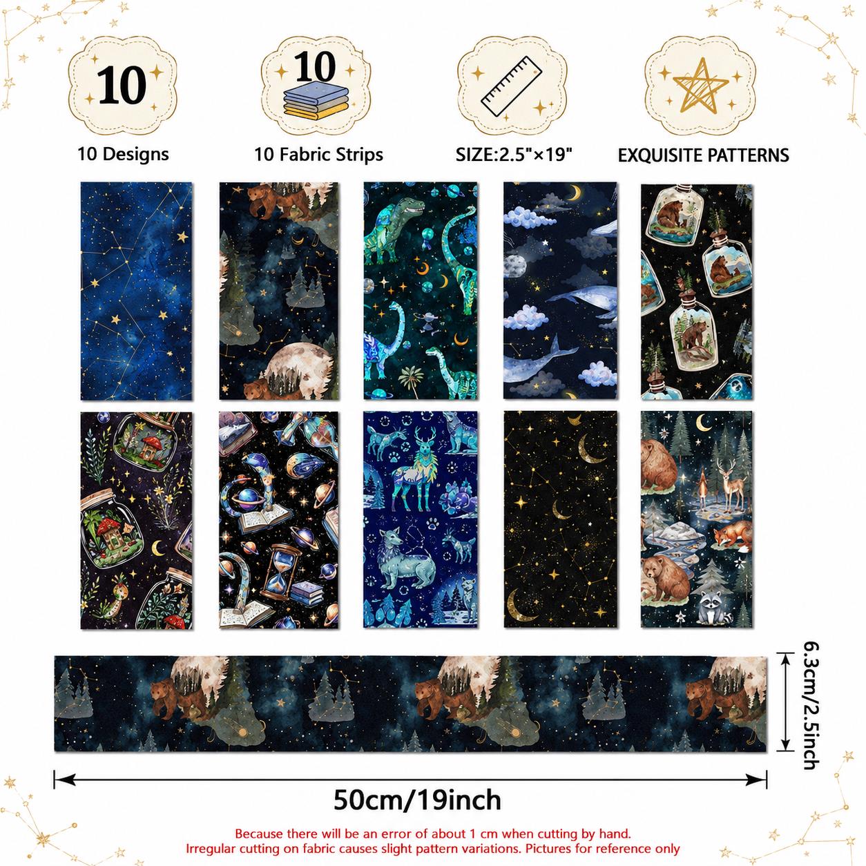 10pcs Wishing Bottle Dark Series Jelly Roll Fabric Strips 2.5X19.7inch Pre-cut 100% Polyester for Patchwork Quilts, Table Runners, Placemats, Tote Bags, Storage Pouches, Makeup Bags, Coasters, Quilt Blocks & Binding