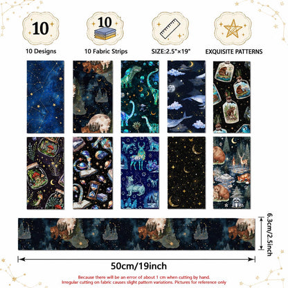 10pcs Wishing Bottle Dark Series Jelly Roll Fabric Strips 2.5X19.7inch Pre-cut 100% Polyester for Patchwork Quilts, Table Runners, Placemats, Tote Bags, Storage Pouches, Makeup Bags, Coasters, Quilt Blocks & Binding