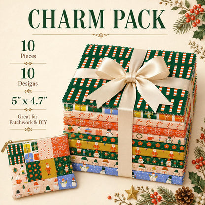 10pcs Charm Pack Set Christmas Santa Pattern Vintage Style Handmade DIY with Rich Color and Texture Elements 100% Polyester Patchwork in 10 Design Styles Suitable for Patchwork DIY Craft Projects DIY Wallet Making Gift Giving Bag Making Mother's Day Gift