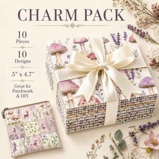 10pcs Charm Pack Set Mushroom Floral Deer Pattern Vintage Style Handmade DIY with Rich Color and Texture Elements 100% Polyester Patchwork in 10 Design Styles Suitable for Patchwork DIY Craft Projects DIY Wallet Making Gift Giving Bag Making Mother's Day