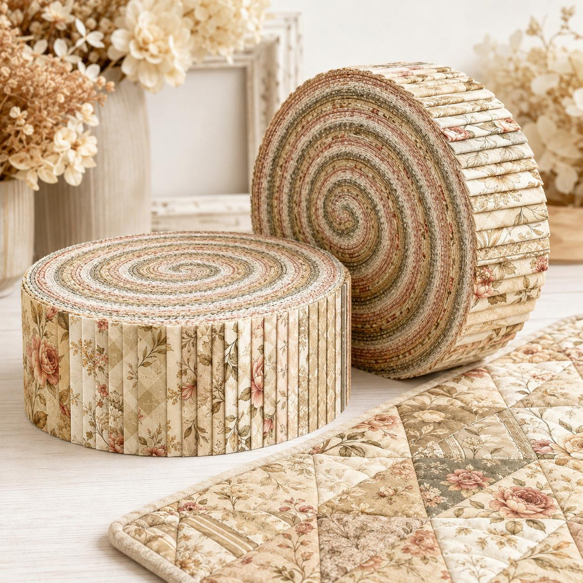 10pcs Vintage Daisy Floral Pattern Jelly Roll Fabric Strips 2.5X19.7inch Pre-Cut 100% Polyester For Patchwork Quilts, Table Runners, Placemats, Tote Bags, Storage Pouches, Makeup Bags, Coasters, Quilt Blocks & Binding
