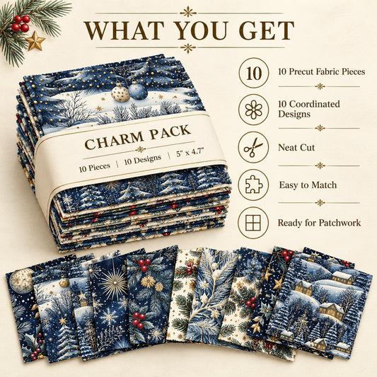 10Pc/Set Christmas Series Star Tree Holly House Fat Quarter Fabric, Pre-Cut Square Fabric Assort, Fabric Set, Craft Fabric, Handmade DIY Patchwork Fabric,Home Quilting Sewing Fabric, Packaging Fabric, Scrapbooking Craft Hobbyist