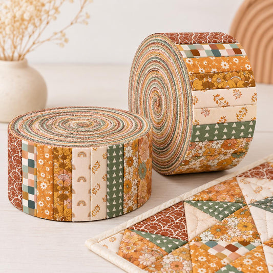 10pcs Vintage Floral Autumn Pattern Jelly Roll Fabric Strips 2.5X19.7inch Pre-Cut 100% Polyester For Patchwork Quilts, Table Runners, Placemats, Tote Bags, Storage Pouches, Makeup Bags, Coasters, Quilt Blocks & Binding