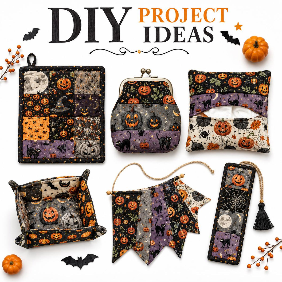 10pcs Charm Pack Set Halloween Pumpkin Holly Snow Pattern Vintage Style Handmade DIY with Rich Color and Texture Elements 100% Polyester Patchwork in 10 Design Styles Suitable for Patchwork DIY Craft Projects DIY Wallet Making Gift Giving Bag Making Mothe