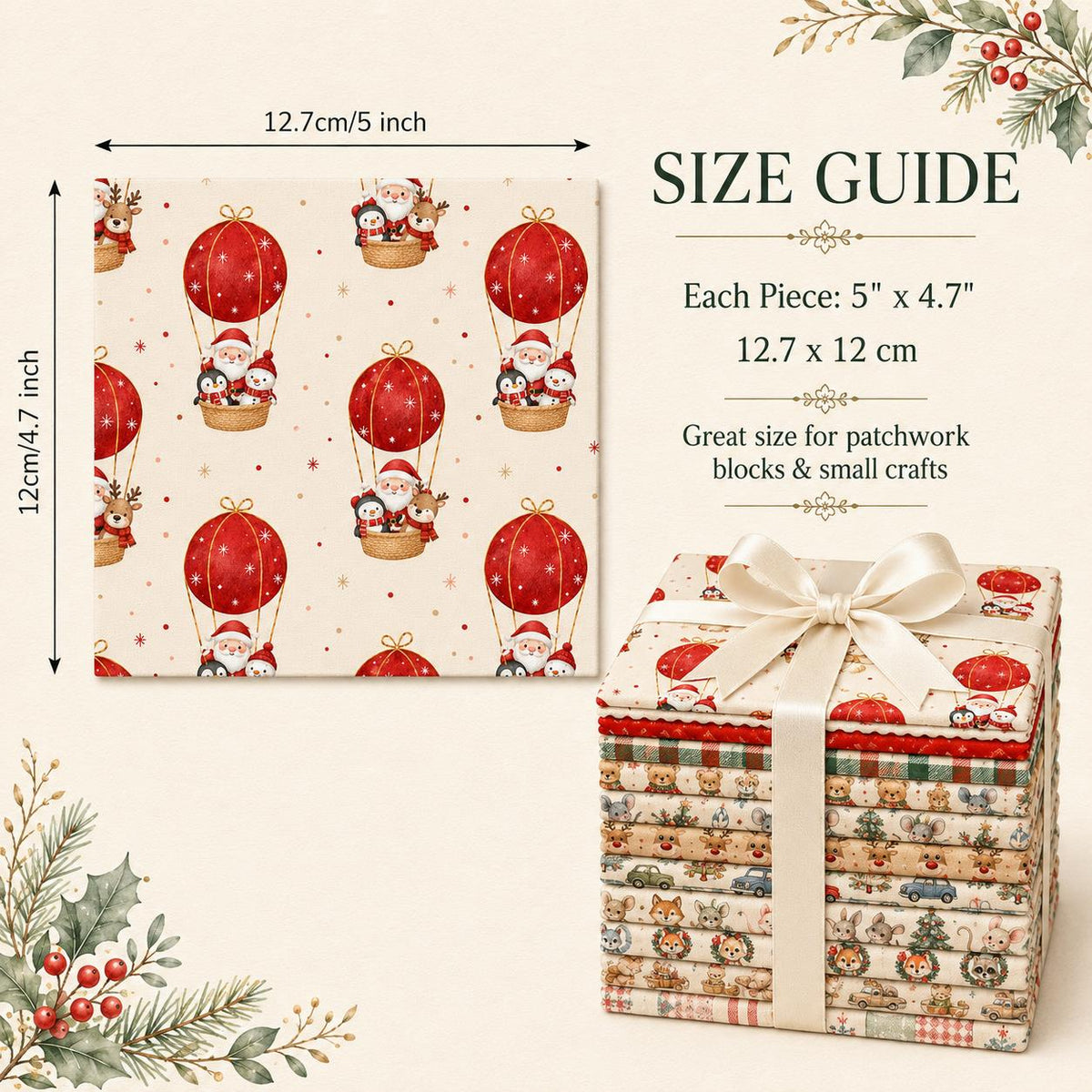 10Pc/Set Christmas Series Santa Claus Deer Holly Crutch Christmas Tree Fox Fat Quarter Fabric, Pre-Cut Square Fabric Assort, Fabric Set, Craft Fabric, Handmade DIY Patchwork Fabric,Home Quilting Sewing Fabric, Packaging Fabric, Scrapbooking Craft Hobbyist