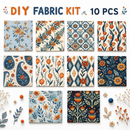 10Pc/Set Flower Plaid Tulip Daisy Blue Series Fat Quarter Fabric, Pre-Cut Square Fabric Assort, Fabric Set, Craft Fabric, Handmade DIY Patchwork Fabric,Home Quilting Sewing Fabric, Packaging Fabric, Scrapbooking Craft Hobbyist