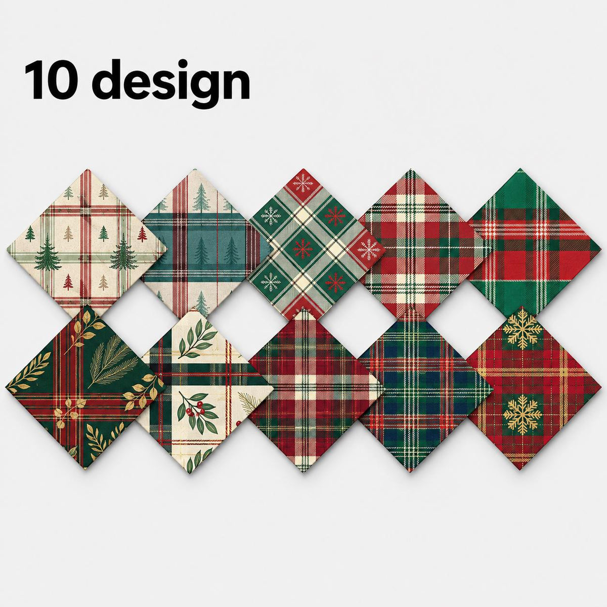 10Pc/Set Christmas Series Plaid Tree Rhombus Fat Quarter Fabric, Pre-Cut Square Fabric Assort, Fabric Set, Craft Fabric, Handmade DIY Patchwork Fabric,Home Quilting Sewing Fabric, Packaging Fabric, Scrapbooking Craft Hobbyist