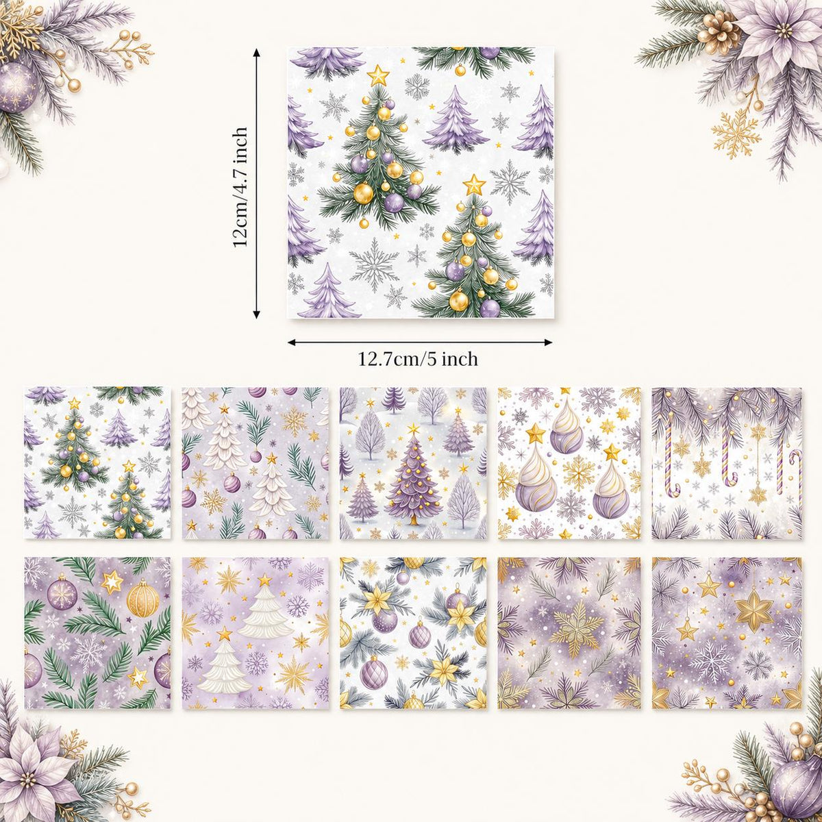 10pcs Charm Pack Set Christmas Tree Pattern Vintage Style Handmade DIY with Rich Color and Texture Elements 100% Polyester Patchwork in 10 Design Styles Suitable for Patchwork DIY Craft Projects DIY Wallet Making Gift Giving Bag Making Mother's Day Gift