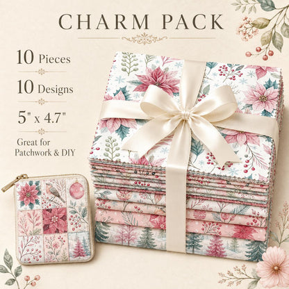 10Pc/Set Christmas Series Bird Flower Holly Pinecones Fat Quarter Fabric, Pre-Cut Square Fabric Assort, Fabric Set, Craft Fabric, Handmade DIY Patchwork Fabric,Home Quilting Sewing Fabric, Packaging Fabric, Scrapbooking Craft Hobbyist