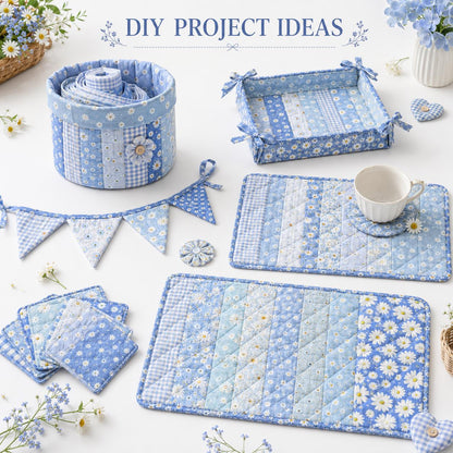 10Pc/Set, Making 10 Images 1pc Each, Each Size: 6.3*50cm Daisy Floral Blue Series Sliced Fabric Set Style Combination, Polyester Jelly Roll Fabric Strips, Pre-Cut Quilting Squares, For Quilting DIY, Handicrafts And Sewing, Blankets, Rugs
