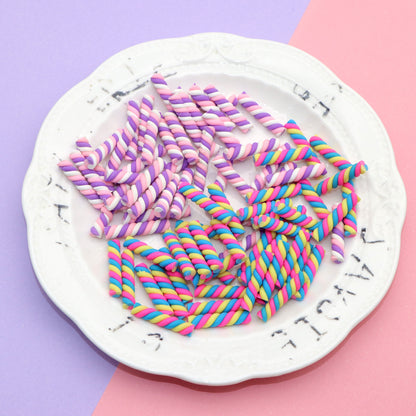 10Pcs Candysticks Rainbow Candy Sticks Christmas Color Polymer Clay 18mm Candy Dollhouse Miniatures DIY Decorate Gingerbread House Windows Handmade Craft Supplies