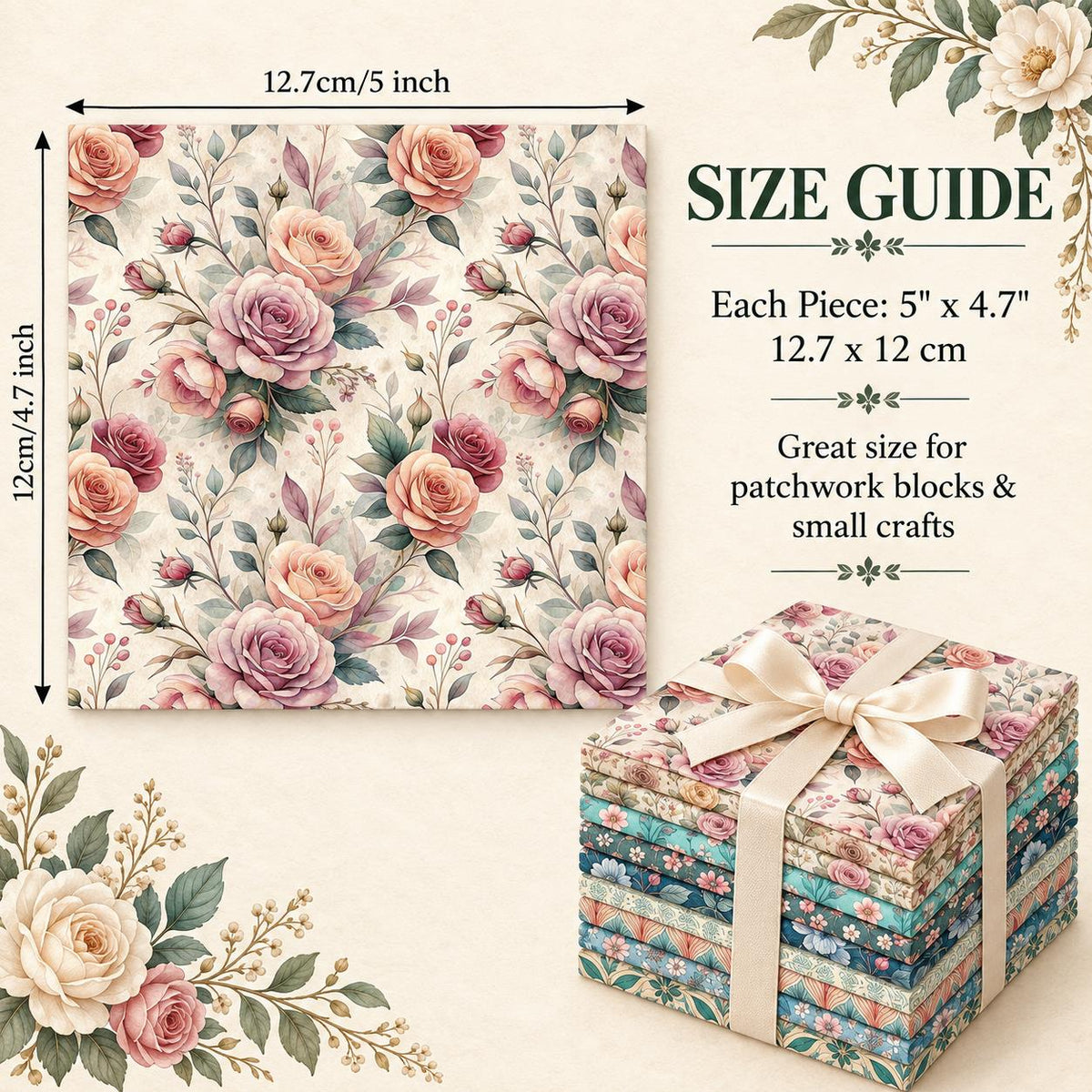 10Pc/Set Flower Series Fat Quarter Fabric, Pre-Cut Square Fabric Assort, Fabric Set, Craft Fabric, Handmade DIY Patchwork Fabric,Home Quilting Sewing Fabric, Packaging Fabric, Scrapbooking Craft Hobbyist
