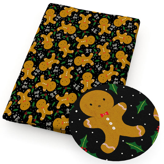 christmas day gingerbread man holly fabric
