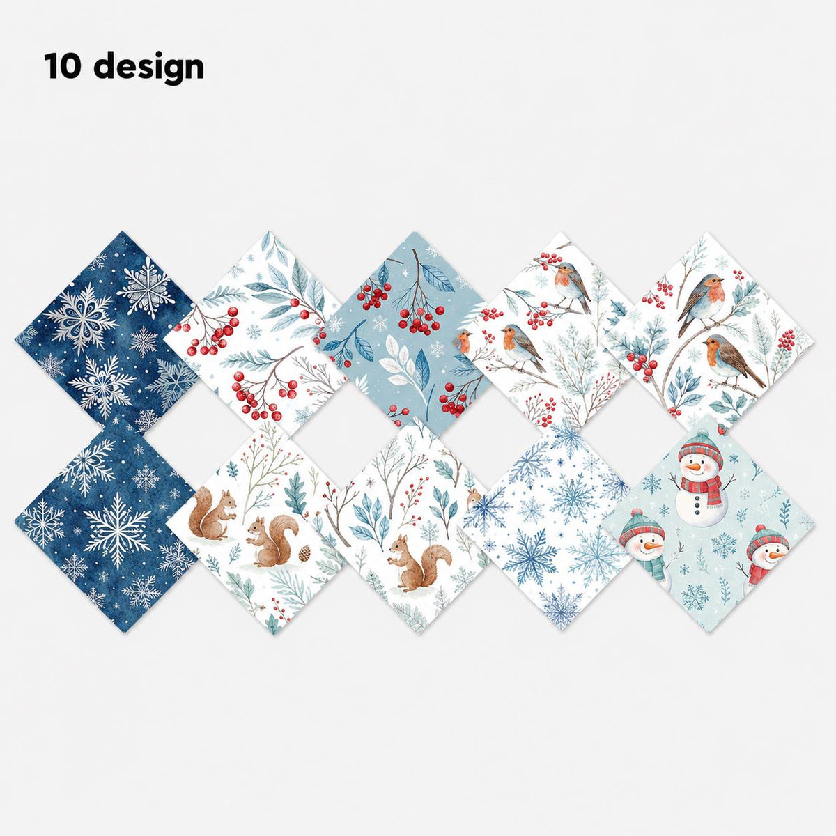 10Pc/Set Christmas Series Bird Squirrel Leaves Fat Quarter Fabric, Pre-Cut Square Fabric Assort, Fabric Set, Craft Fabric, Handmade DIY Patchwork Fabric,Home Quilting Sewing Fabric, Packaging Fabric, Scrapbooking Craft Hobbyist