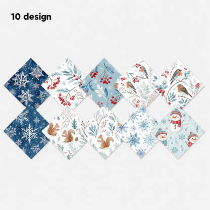 10Pc/Set Christmas Series Bird Squirrel Leaves Fat Quarter Fabric, Pre-Cut Square Fabric Assort, Fabric Set, Craft Fabric, Handmade DIY Patchwork Fabric,Home Quilting Sewing Fabric, Packaging Fabric, Scrapbooking Craft Hobbyist