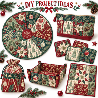 10Pc/Set Christmas Series Flower Tree Pinecones Star Fat Quarter Fabric, Pre-Cut Square Fabric Assort, Fabric Set, Craft Fabric, Handmade DIY Patchwork Fabric,Home Quilting Sewing Fabric, Packaging Fabric, Scrapbooking Craft Hobbyist