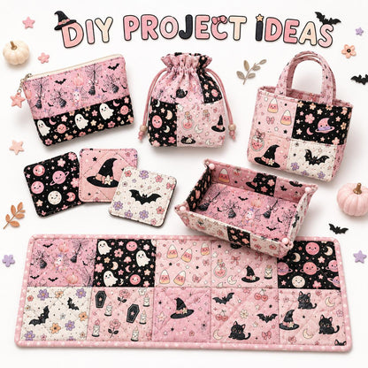 10Pc/Set Halloween Series Flower Bowknot Skull Pumpkin Cat Candy Cherry Mushroom Bat Rose Fat Quarter Fabric, Pre-Cut Square Fabric Assort, Fabric Set, Craft Fabric, Handmade DIY Patchwork Fabric,Home Quilting Sewing Fabric, Packaging Fabric, Scrapbooking