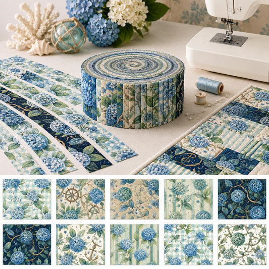 10pcs Vintage Floral Hydrangea Pattern Jelly Roll Fabric Strips 2.5X19.7inch Pre-Cut 100% Polyester For Patchwork Quilts, Table Runners, Placemats, Tote Bags, Storage Pouches, Makeup Bags, Coasters, Quilt Blocks & Binding