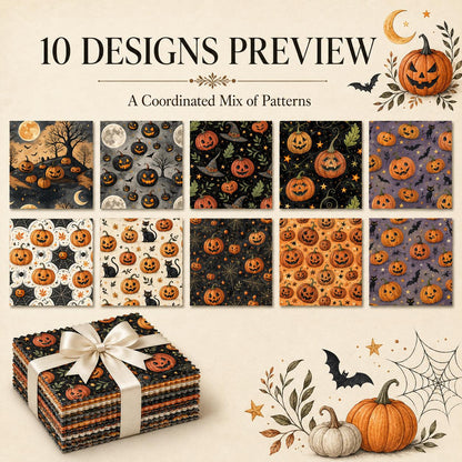 10pcs Charm Pack Set Halloween Pumpkin Holly Snow Pattern Vintage Style Handmade DIY with Rich Color and Texture Elements 100% Polyester Patchwork in 10 Design Styles Suitable for Patchwork DIY Craft Projects DIY Wallet Making Gift Giving Bag Making Mothe