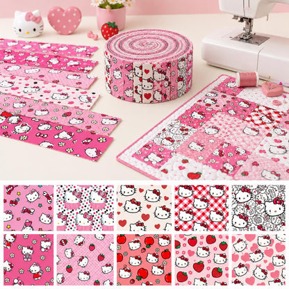 10pcs Vintage Kuromi Hello Kitty Halloween Pattern Jelly Roll Fabric Strips 2.5X19.7inch Pre-cut 100% Polyester for Patchwork Quilts, Table Runners, Placemats, Tote Bags, Storage Pouches, Makeup Bags, Coasters, Quilt Blocks & Binding