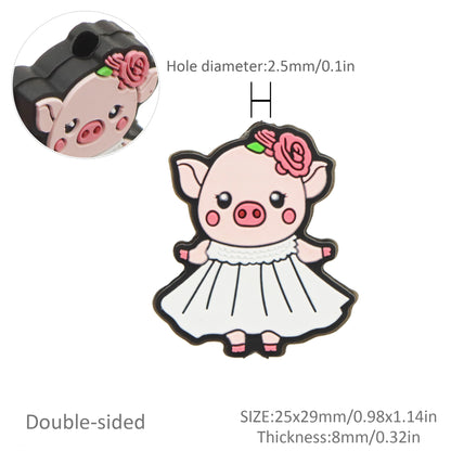 1Pc Pig Silicone Beads Set - 3D Animal-Shaped Silicone Beads for DIY Crafts, Jewelry Making, Keychains, and Pen Decorations