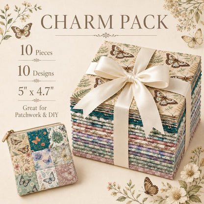 10pcs Charm Pack Set Floral Butterfly Pattern Vintage Style Handmade DIY with Rich Color and Texture Elements 100% Polyester Patchwork in 10 Design Styles Suitable for Patchwork DIY Craft Projects DIY Wallet Making Gift Giving Bag Making Mother's Day Gift