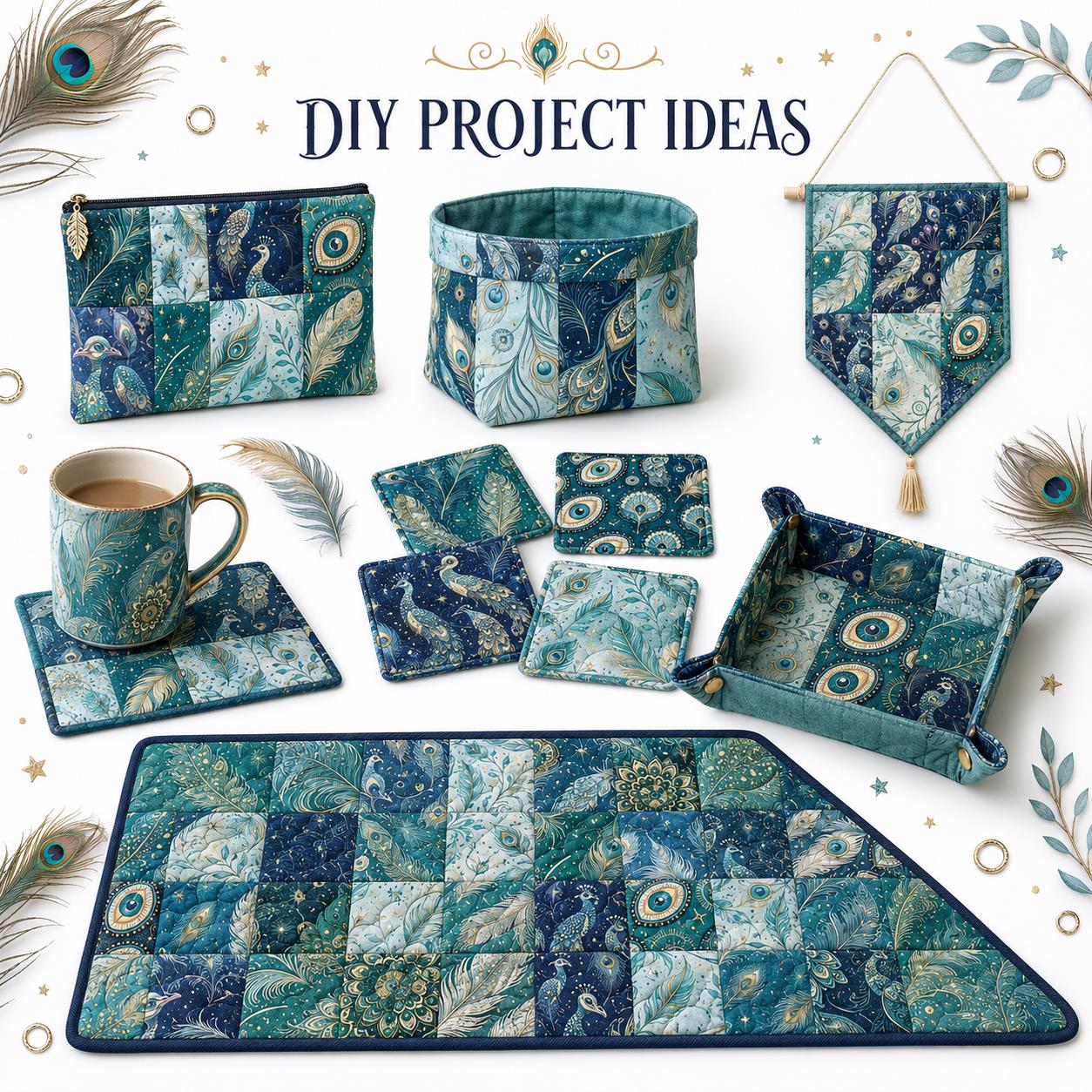 10pcs Charm Pack Set Peacock Feathers VIntage Style Pattern HAndmade DIY With Rich Color and Texture Elements 100% Polyester Patchwork in 10 Design Styles Suitable For Patchwork DIY Craft Projects DIY Wallet Making Gift Giving Bag Making Mother's Day Gift