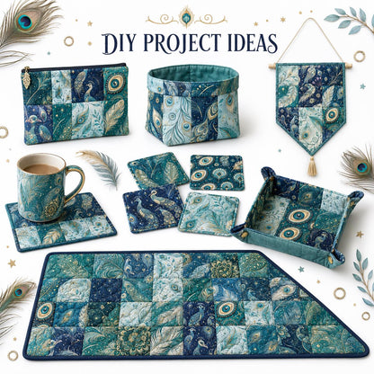 10pcs Charm Pack Set Peacock Feathers VIntage Style Pattern HAndmade DIY With Rich Color and Texture Elements 100% Polyester Patchwork in 10 Design Styles Suitable For Patchwork DIY Craft Projects DIY Wallet Making Gift Giving Bag Making Mother's Day Gift