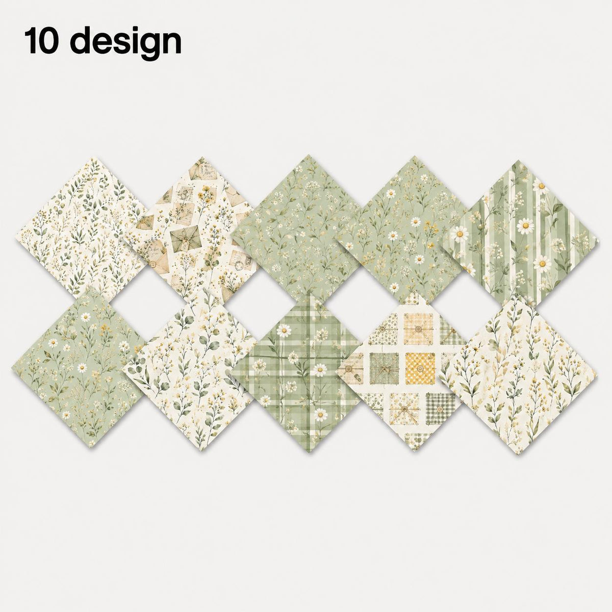 10pcs Charm Pack Set Green Floral Pattern 100% Polyester Patchwork in 10 Design Styles, Ready-to-Sew Without Cutting, Suitable For Patchwork Wallet Making Gift Giving Tote Bags Coasters DIY Craft Projects