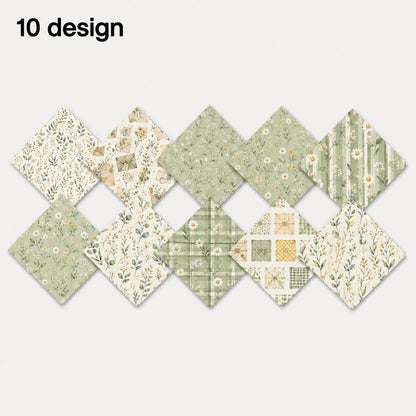 10pcs Charm Pack Set Green Floral Pattern 100% Polyester Patchwork in 10 Design Styles, Ready-to-Sew Without Cutting, Suitable For Patchwork Wallet Making Gift Giving Tote Bags Coasters DIY Craft Projects