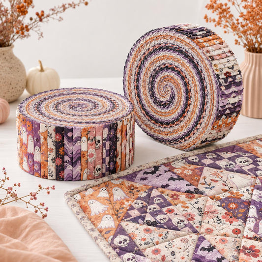 10pcs Vintage Halloween Skull Bat Pattern Jelly Roll Fabric Strips 2.5X19.7inch Pre-Cut 100% Polyester For Patchwork Quilts, Table Runners, Placemats, Tote Bags, Storage Pouches, Makeup Bags, Coasters, Quilt Blocks & Binding
