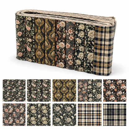 10pcs Vintage Floral Pattern Jelly Roll Fabric Strips 2.5X19.7inch Pre-Cut 100% Polyester For Patchwork Quilts, Table Runners, Placemats, Tote Bags, Storage Pouches, Makeup Bags, Coasters, Quilt Blocks & Binding