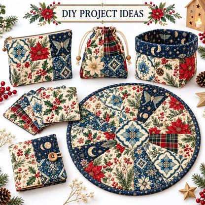 10Pc/Set Christmas Flower Series Plaid Tree Holly Pinecones Fat Quarter Fabric, Pre-Cut Square Fabric Assort, Fabric Set, Craft Fabric, Handmade DIY Patchwork Fabric,Home Quilting Sewing Fabric, Packaging Fabric, Scrapbooking Craft Hobbyist