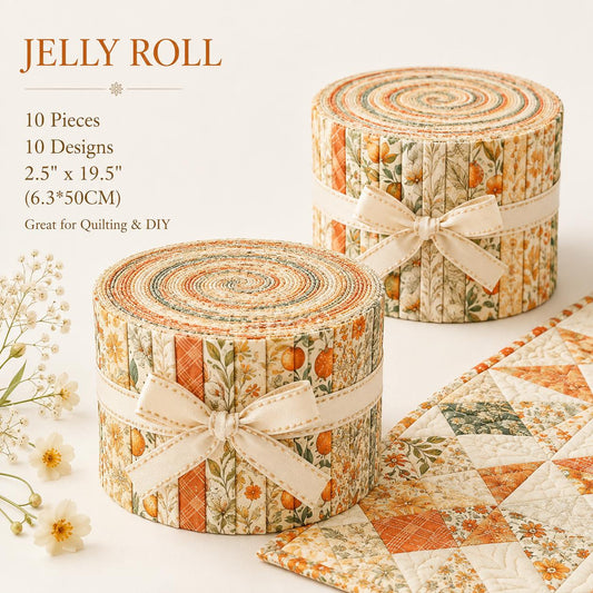 10pcs Vintage Orange Pattern Jelly Roll Fabric Strips 2.5X19.7inch Pre-Cut 100% Polyester For Patchwork Quilts, Table Runners, Placemats, Tote Bags, Storage Pouches, Makeup Bags, Coasters, Quilt Blocks & Binding