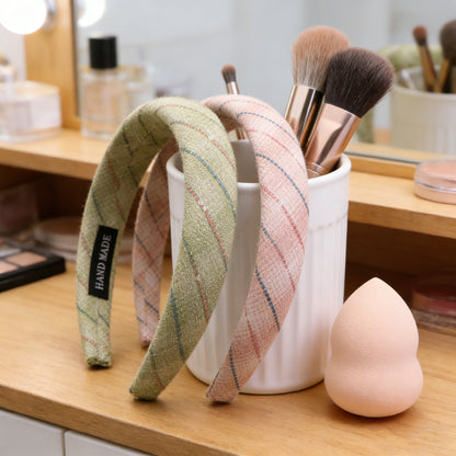 cotton jacquard line gradient retro checkered high cranial hairband