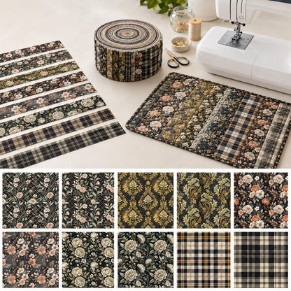 10pcs Vintage Floral Pattern Jelly Roll Fabric Strips 2.5X19.7inch Pre-Cut 100% Polyester For Patchwork Quilts, Table Runners, Placemats, Tote Bags, Storage Pouches, Makeup Bags, Coasters, Quilt Blocks & Binding