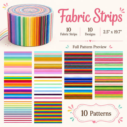 10pcs Vintage Striped Jelly Roll Fabric Strips 2.5X19.7inch Pre-Cut 100% Polyester For Patchwork Quilts, Table Runners, Placemats, Tote Bags, Storage Pouches, Makeup Bags, Coasters, Quilt Blocks & Binding