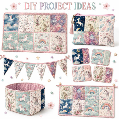10Pc/Set Unicorn Series Flower Star Moon Umbrella Cloud Fat Quarter Fabric, Pre-Cut Square Fabric Assort, Fabric Set, Craft Fabric, Handmade DIY Patchwork Fabric,Home Quilting Sewing Fabric, Packaging Fabric, Scrapbooking Craft Hobbyist