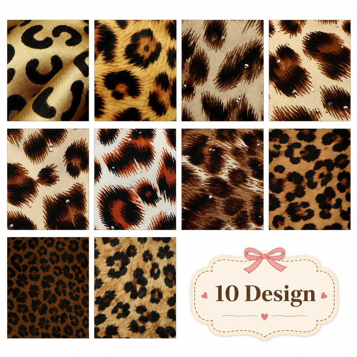 10pcs/Set, Making 10 Images 1pc Each, Each Size: 2.48*19.69inch Plain Leopard Pattern Sliced Fabric Set Style Combination, Polyester Jelly Roll Fabric Strips, Pre-Cut Quilting Squares, for Quilting DIY, Handicrafts And Sewing, Blankets, Rugs
