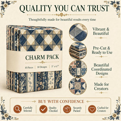 10pcs Charm Pack Set Floral Plaid Pattern Vintage Style Pattern Handmade DIY with Rich Color and Texture Elements 100% Polyester Patchwork in 10 Design Styles Suitable for Patchwork DIY Craft Projects DIY Wallet Making Gift Giving Bag Making
